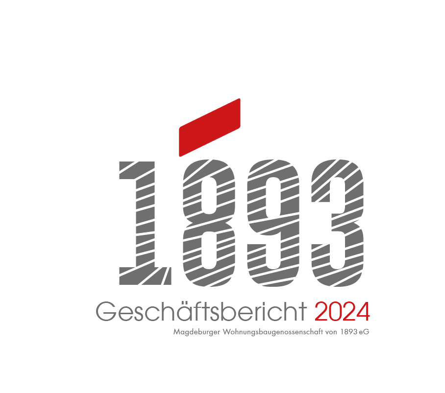 Geschäftsbericht 1893 eG 2024 Weißer Hintergrund mit dem Logo der 1893 und der Aufschrift "Geschäftsbericht 2024"